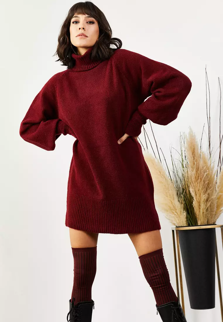 Turtleneck Balloon Sleeves Knitted Dress