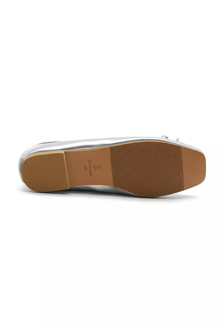 Erino Enamel Ribbon Maryjane Flats (1cm) - Silver