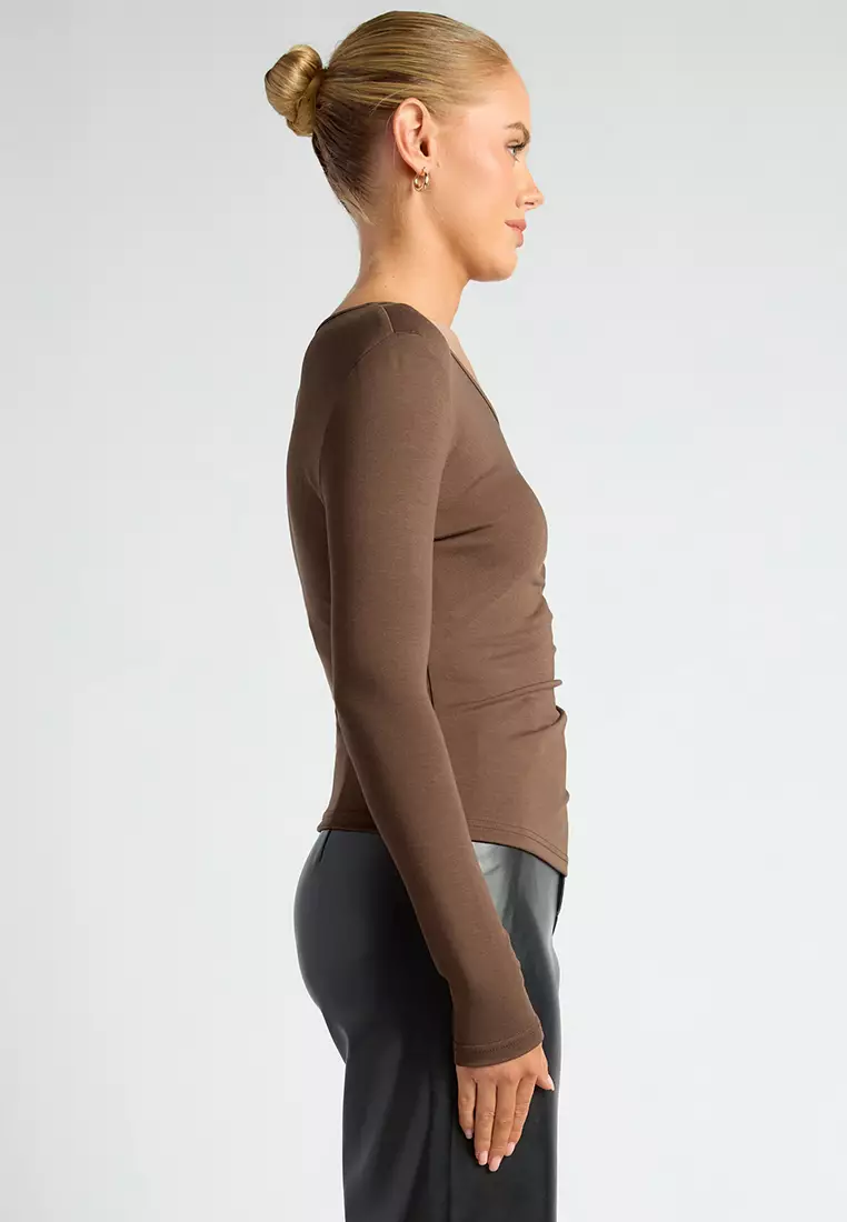 Asymmetric Neckline Jersey Top With Button