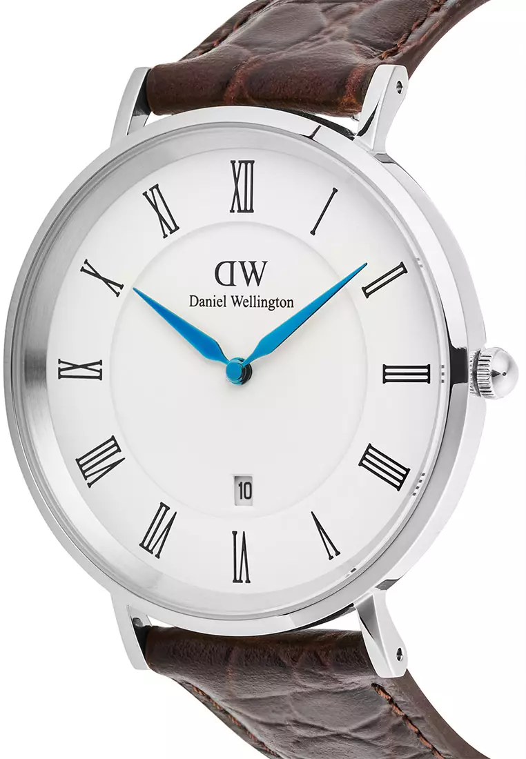 Classic 40mm Roman Numerals Date Dark Brown Croc Belly Silver - Men Watch stainless steel Leather strap watch DW Official Authentic Original 男士手錶 不銹鋼 真皮 手錶 DW 官方 正品