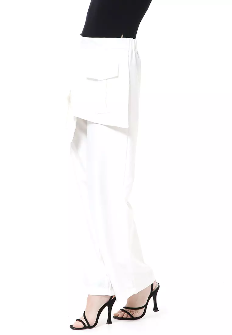 Stella Long Pants Celana Panjang Kasual Wanita Model Pocket Material Cotton ORIGINAL - White