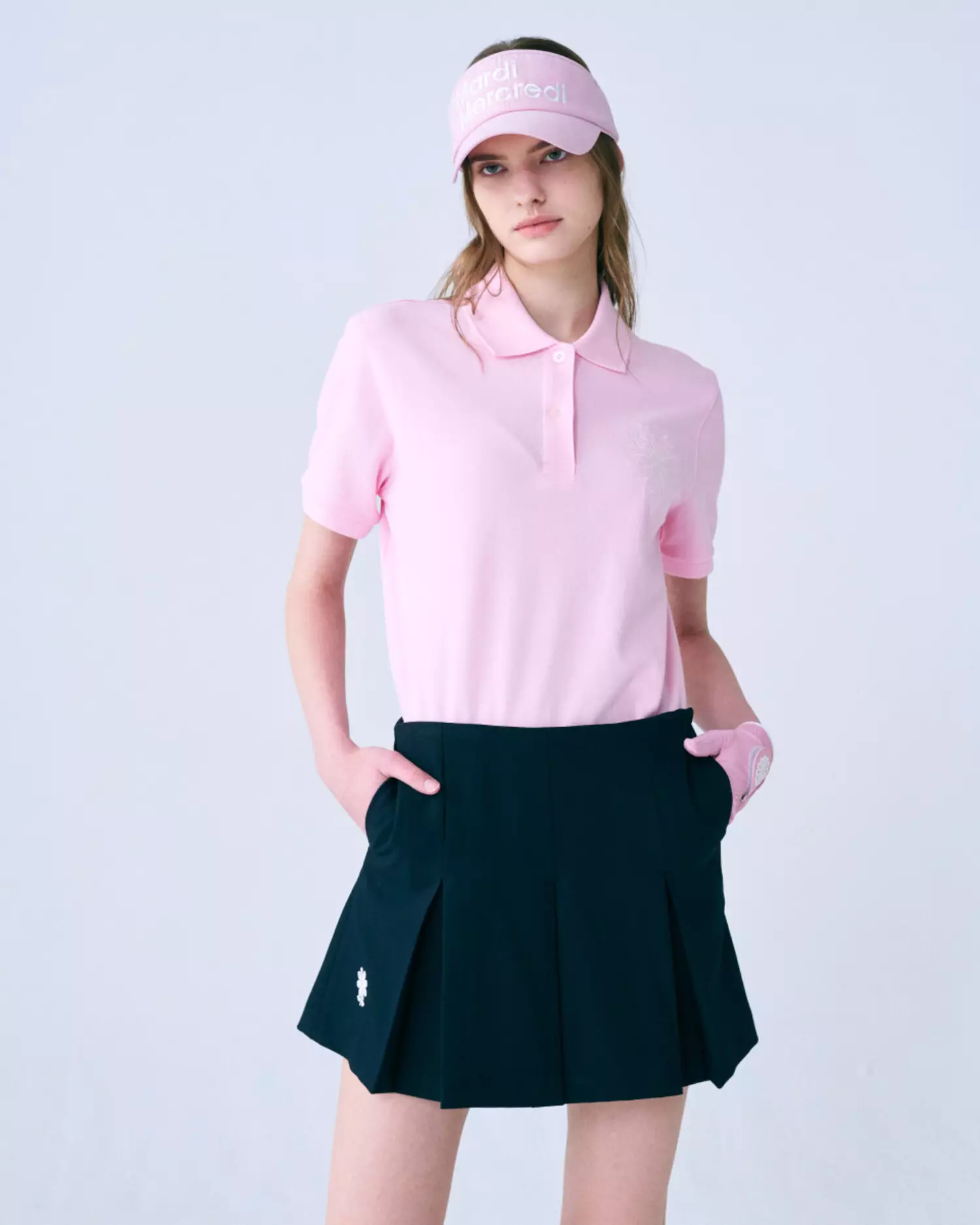 PLEATS MINI SKIRT EMOJI NEEDLEWORK NAVY IVORY