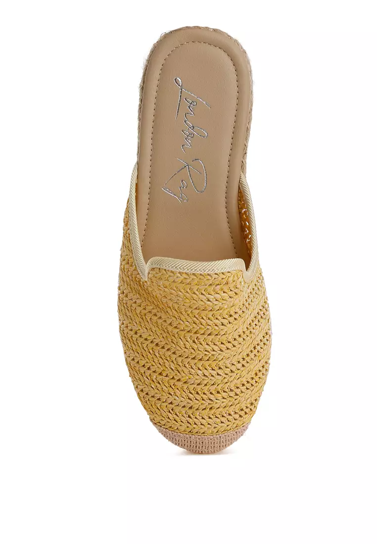黃色拉菲草帆布鞋