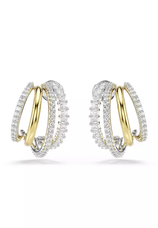 Hyperbola Hoop Earrings, Mixed Cuts, Mini, White, Mixed Metal Finish