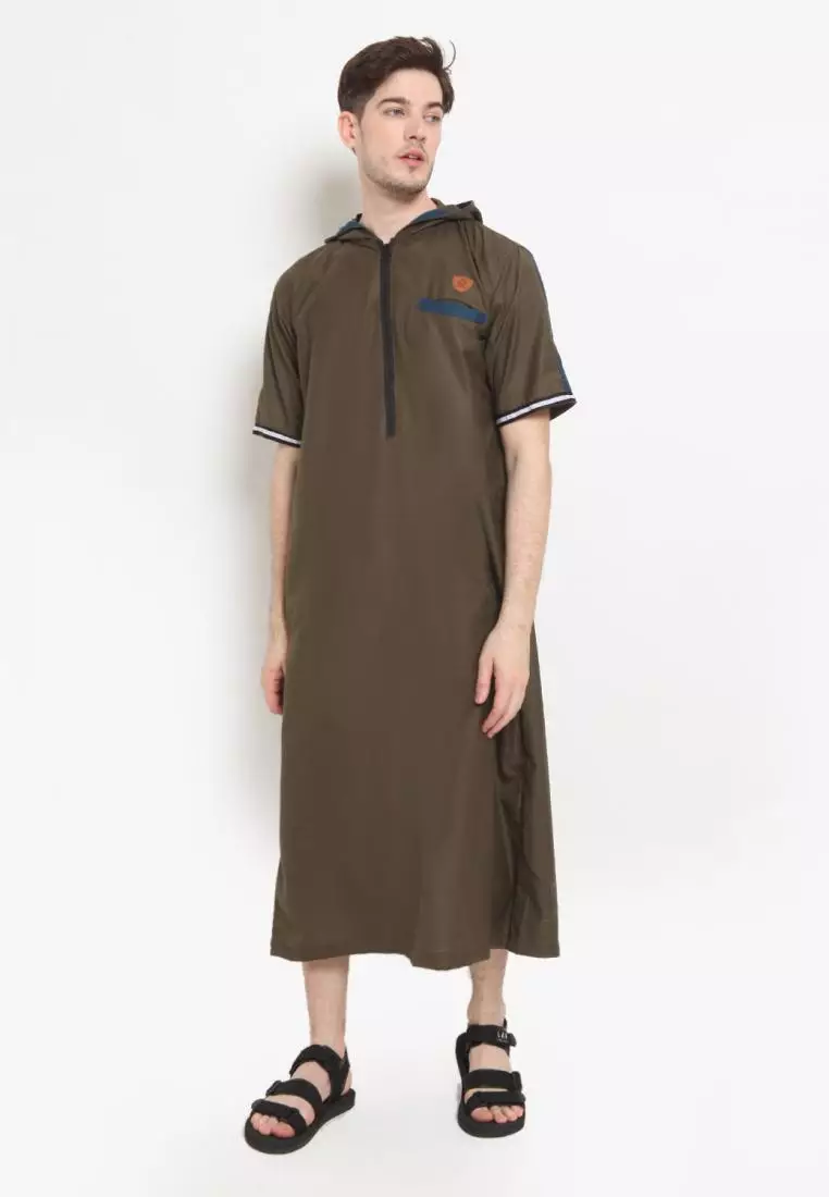 Zayidan Gamis Jubah Muslim Pria Atha Hoodie - Hijau Army