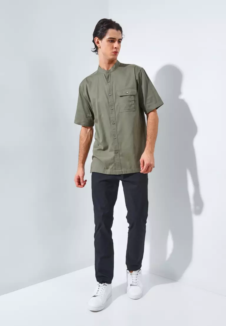 Jack Nicklaus Morata Kemeja Shanghai Pria Pendek Regular Olive