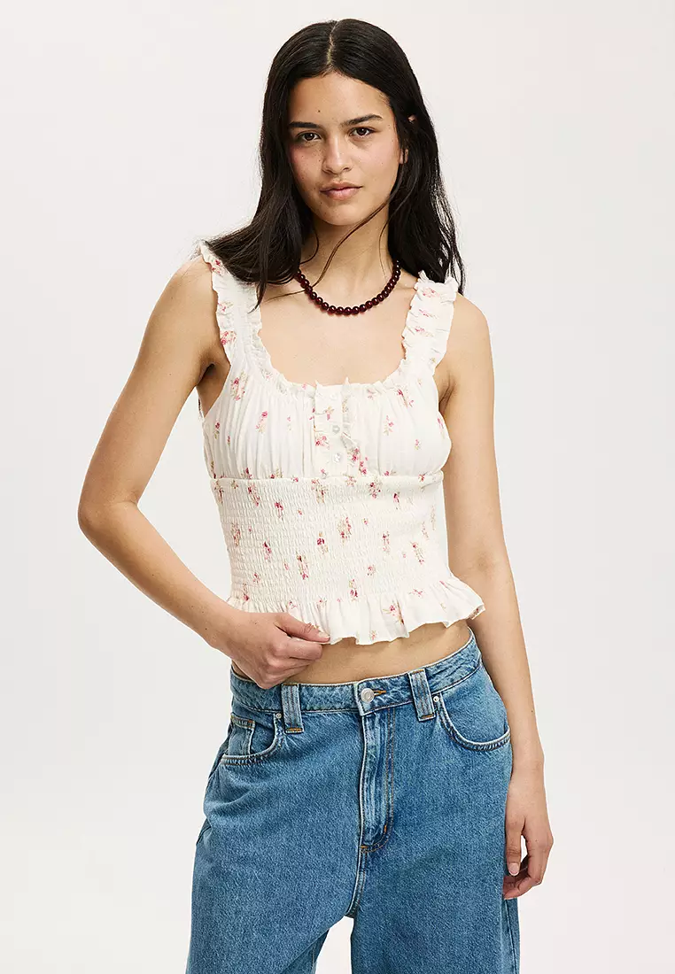 Alina Shirred Button Blouse