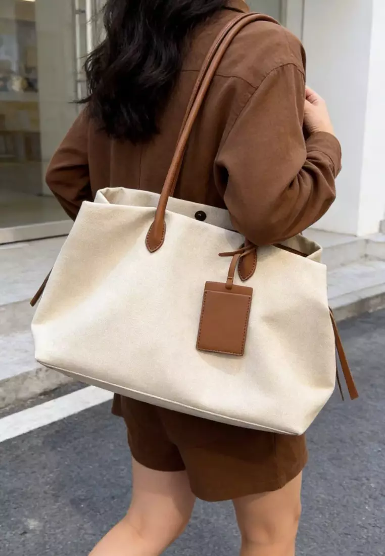 Retro Canvas Tote Bag Multi Pocket Shoulder Handbag CA26042829BW