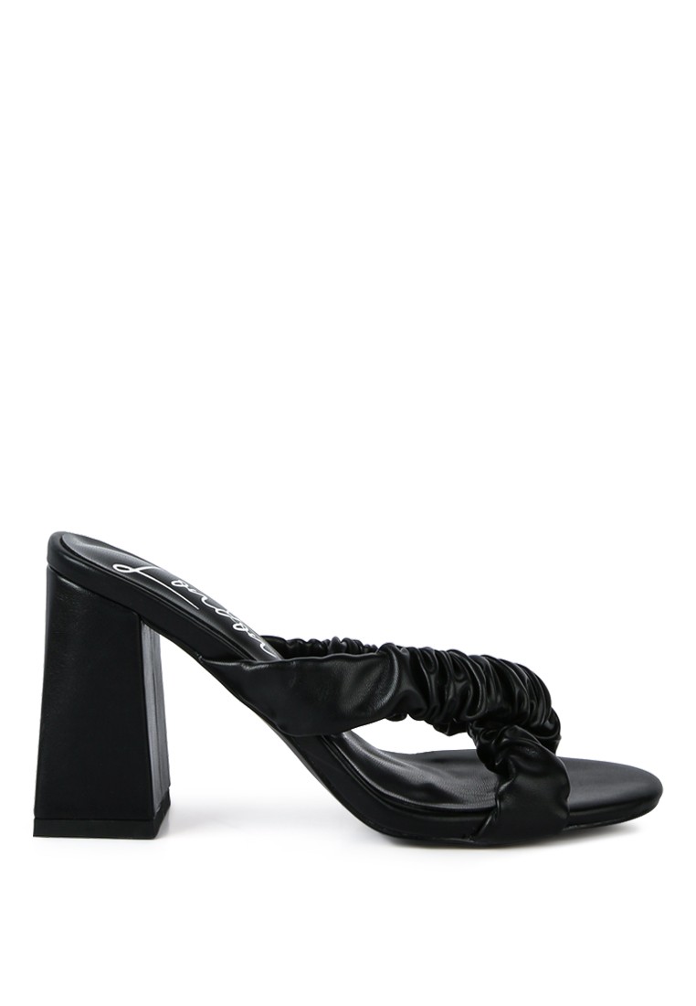 Black Scrunchie Strap Block Sandals