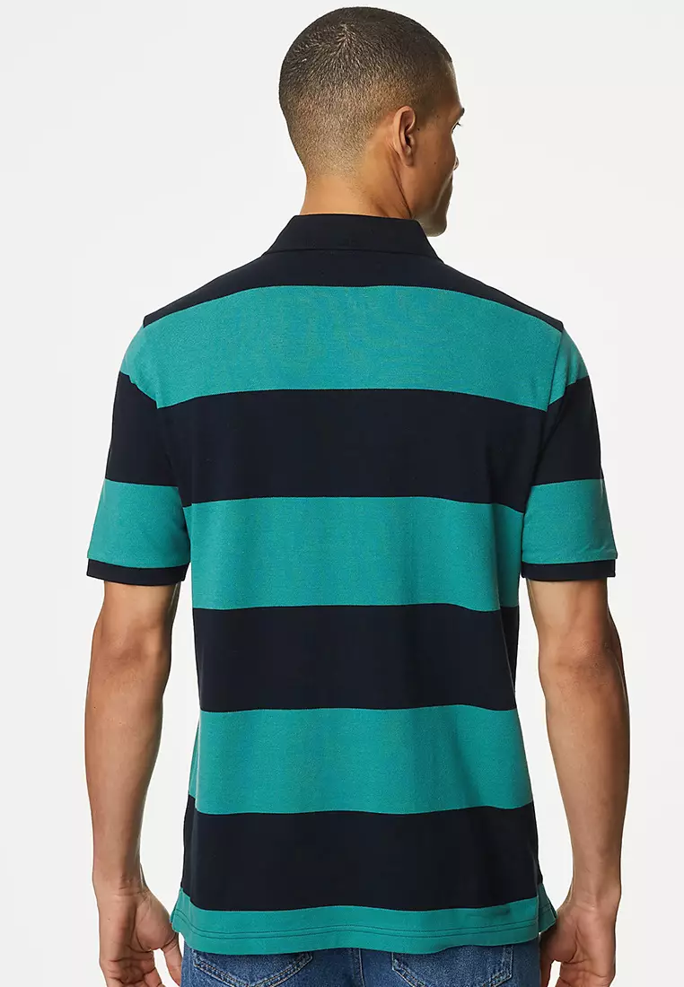 Pure Cotton Striped Pique Polo Shirt