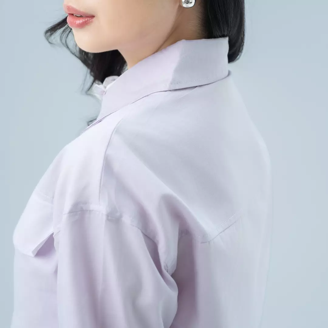 Platini Baju Kemeja Crop Top Lengan Panjang Wanita Katun 62001 Lilac