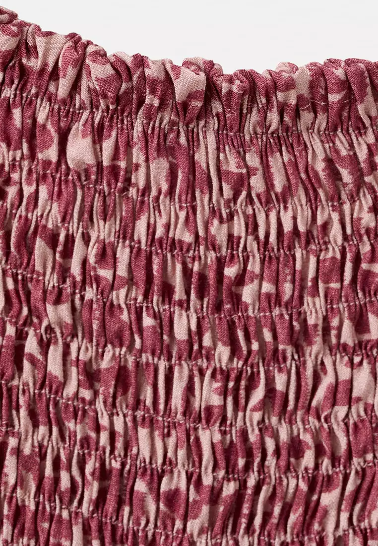 皺褶印花連身褲