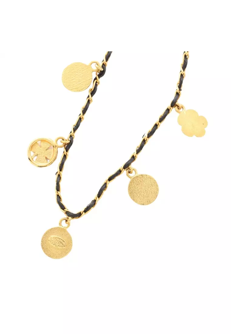 Chanel Pre-loved CHANEL coco mark camellia necklace leather gold
