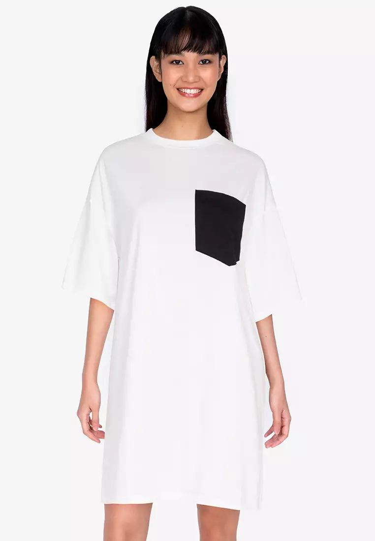 Buy ZALORA BASICS Contrast Pocket Oversized T shirt Dress 2024
