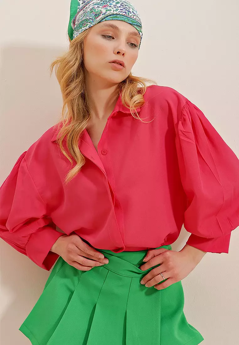 Balloon Sleeve Basic Poplin Shirt