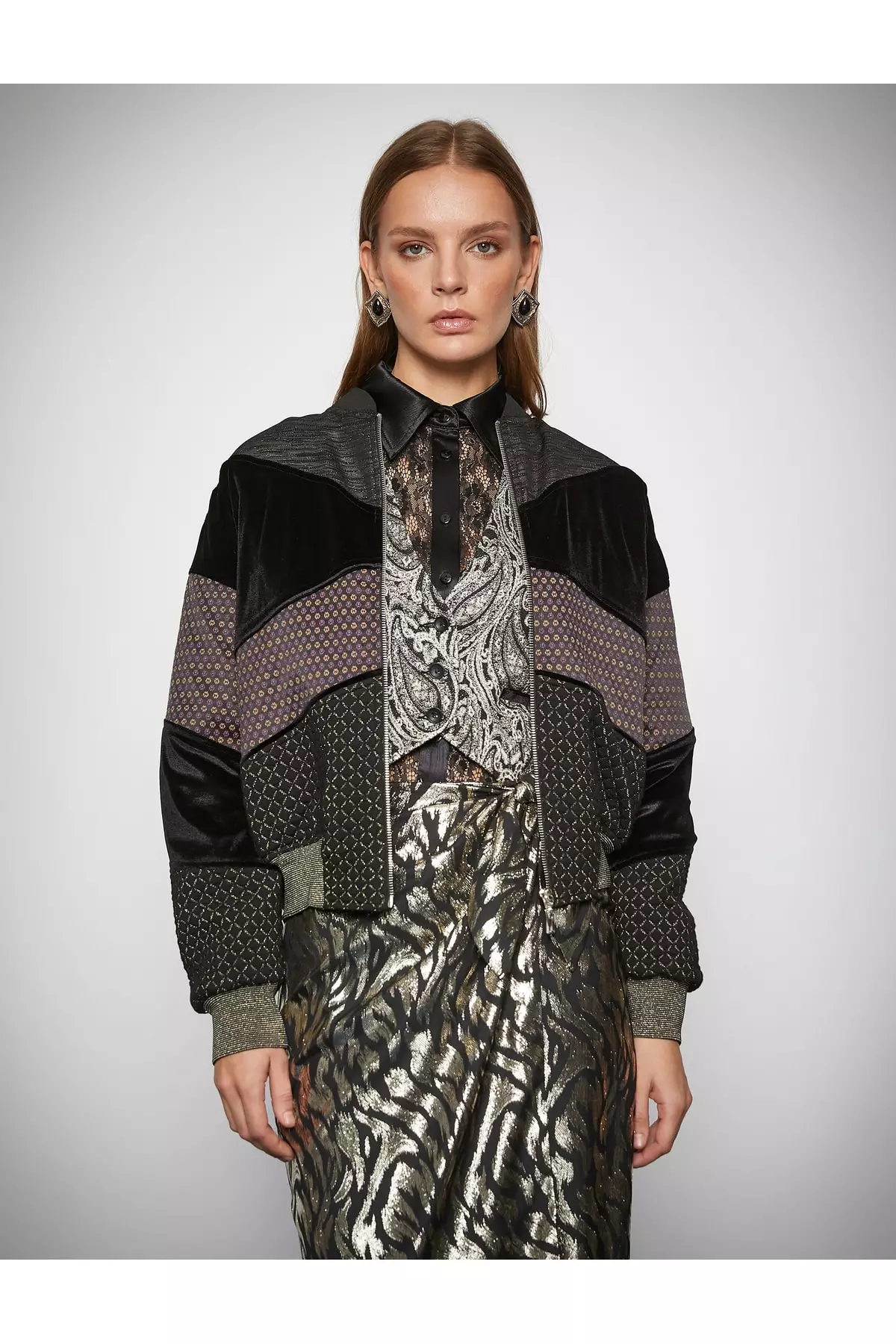 Patchwork store bomber jacket