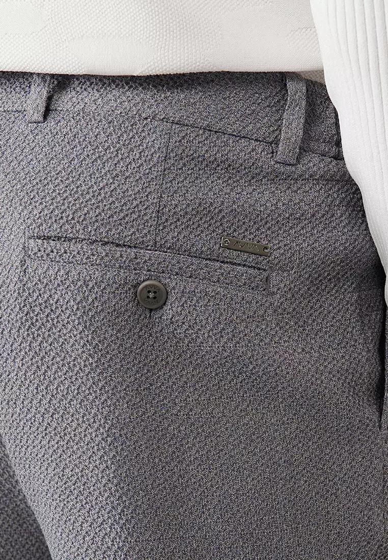 Men's Gray 360 Degree Flexible Side Waist Elastic Suit Trousers A32Y3223