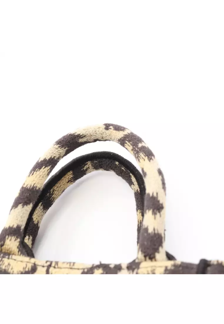 Pre-Loved Christian Dior BOOK TOTE book tote mini Phone Bag Handbag leopard canvas beige black
