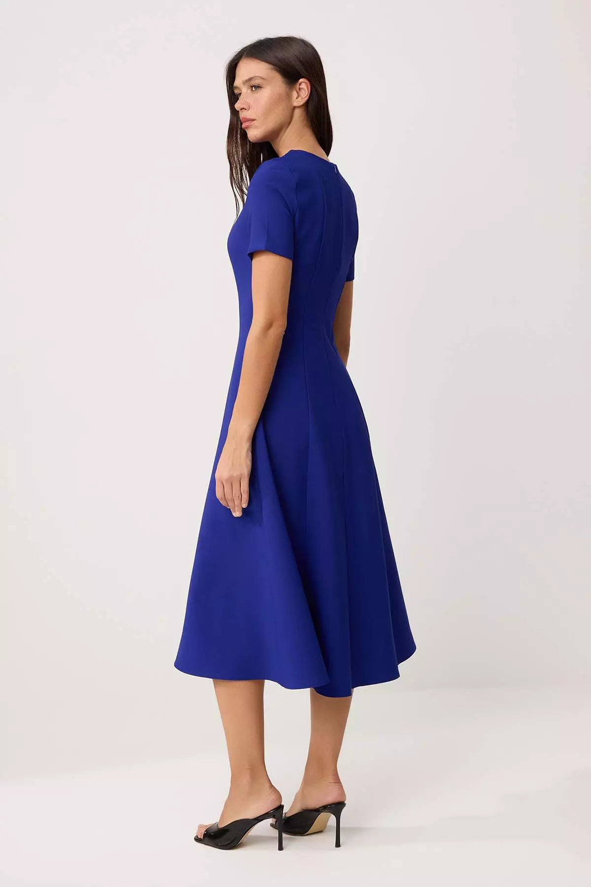 Cobalt Straight Skirt Flared From The Waist Midi Woven Dress Twoss25El79