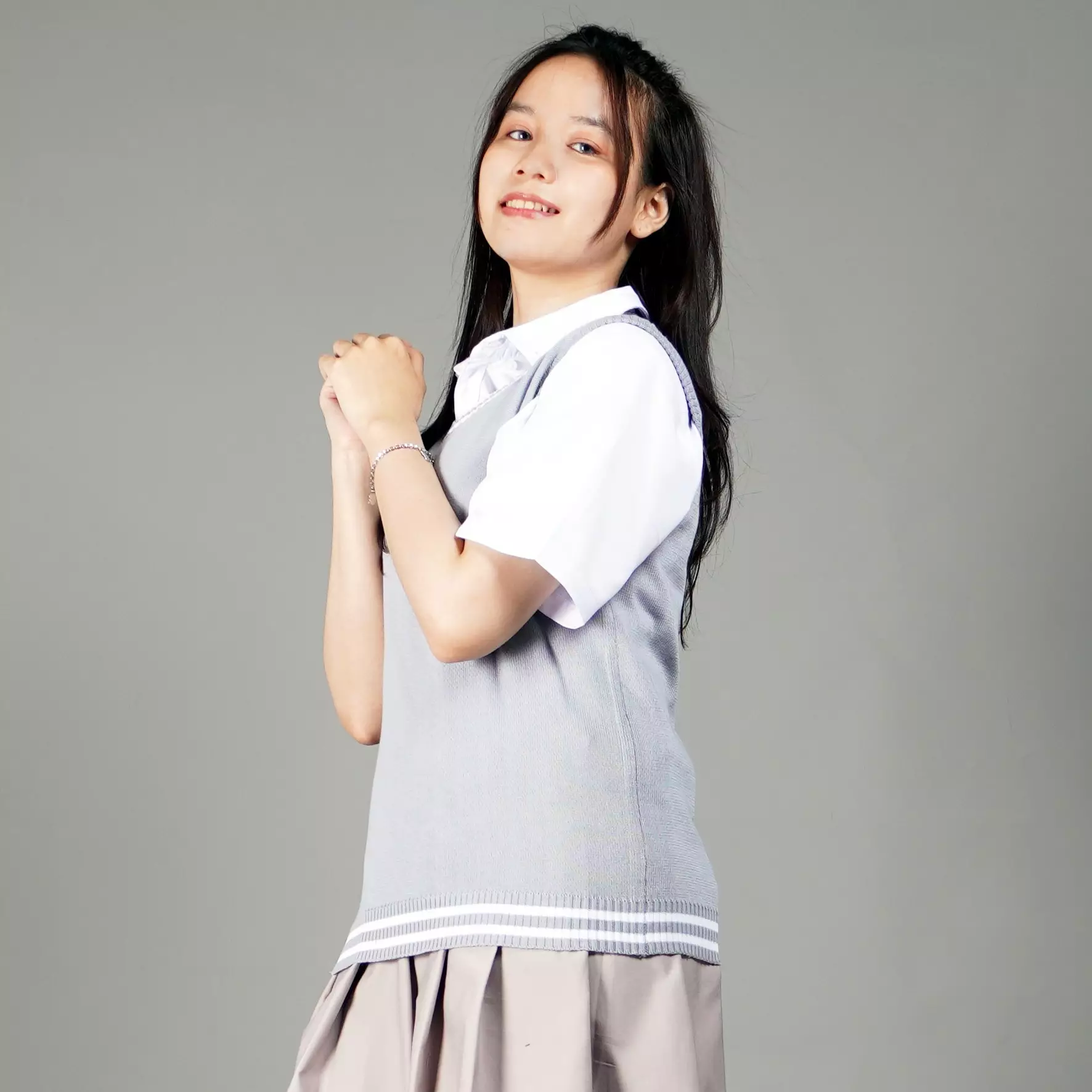 VICKY Rompi Seragam Sekolah Rompi Sekolah Gaya Jepang - ABU MUDA