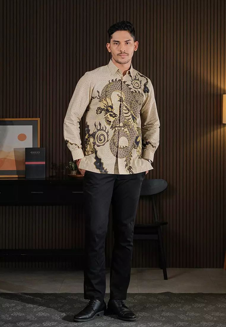 Hadinata Batik Pria Kemeja Panjang Superfine Bilva Beige