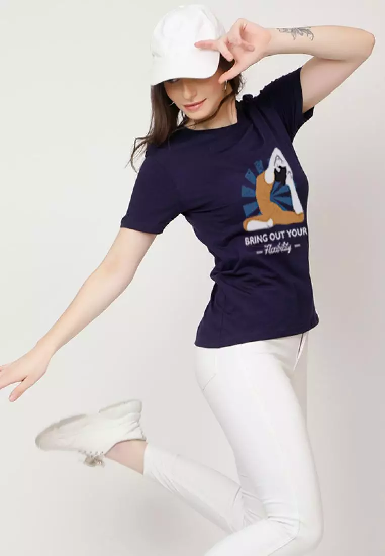 Bring OutFlexibility Relaxed Short Sleeve Stylish Navy Blue Cotton Casual Graphic Print Tee/TShirt