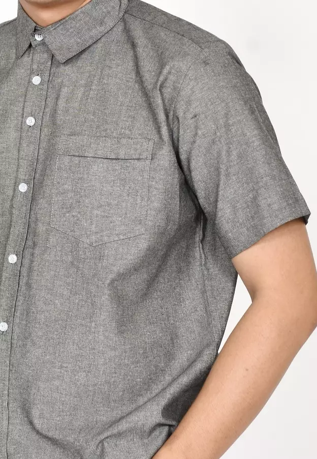 Zicho Shirt - Kemeja Cotton Lengan Pendek Polos - ABU Reguler Fit Pria