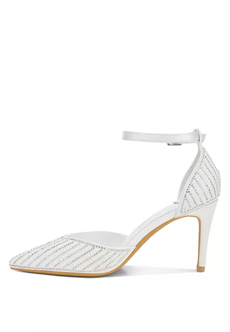 Pearls & Sequins Embellished Stiletto Sandals in White
