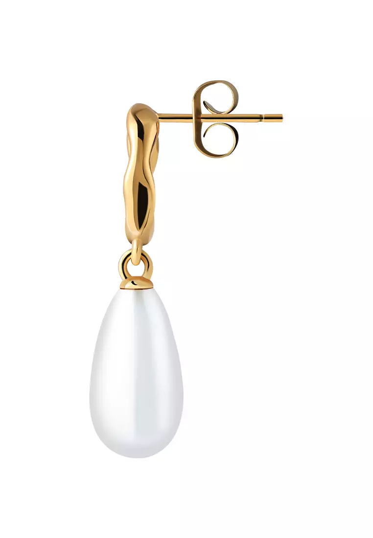 Vladimir 水滴形珍珠耳墜 金色耳環 白色珍珠