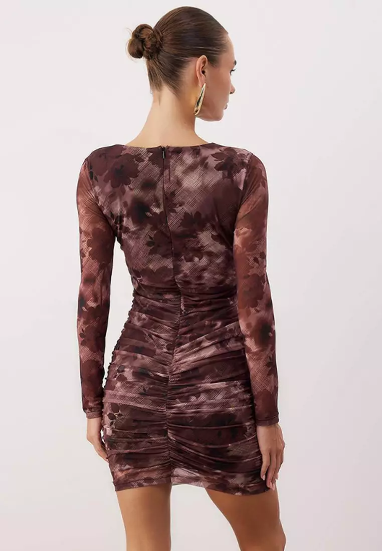 Multi-Colored Animal Binding Detail Knitted Tulle Short / Mini Lined Stylish/Evening Dress Tpraw26El118