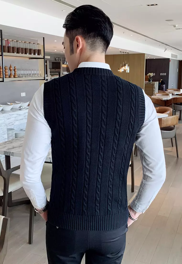 Round Neck Jacquard Knitted Vest XH1960