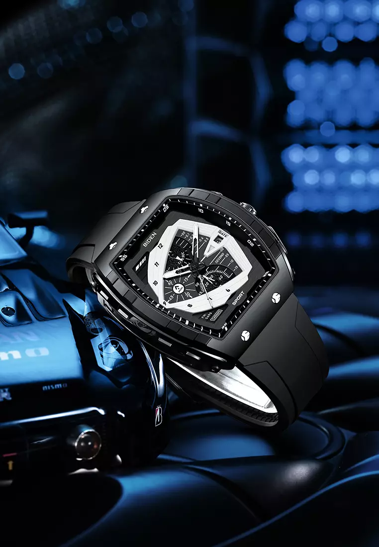 Jam Tangan Pria Original Olahraga Bercahaya Tali Silikon Jam Tangan Cowok Black silver