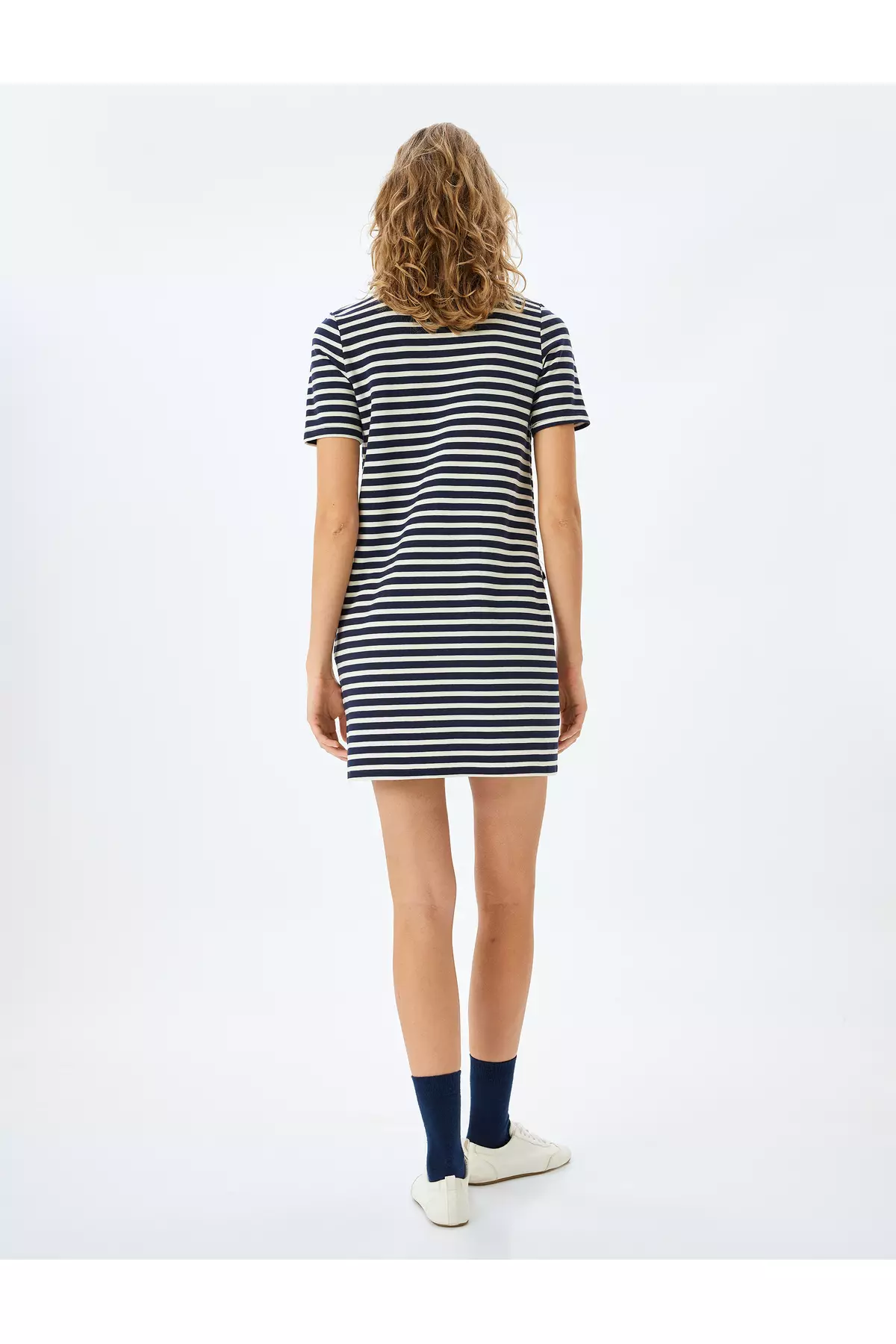 Modal Fabric Blended Crew Neck Short Sleeve Striped Mini Dress