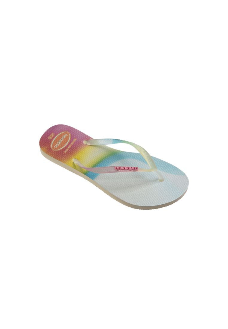 Women Slim Metallic Rainbow Flip Flops - Beige
