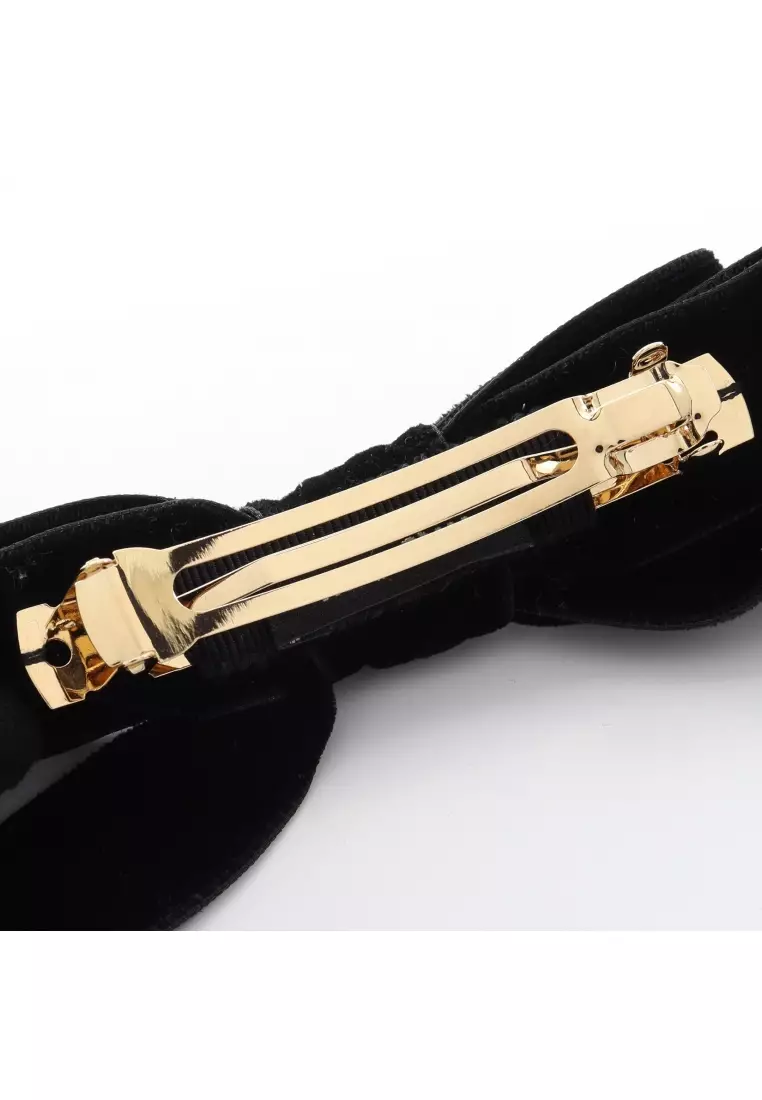 Pre-Loved MIU MIU logo ribbon barretta GP Velor black gold