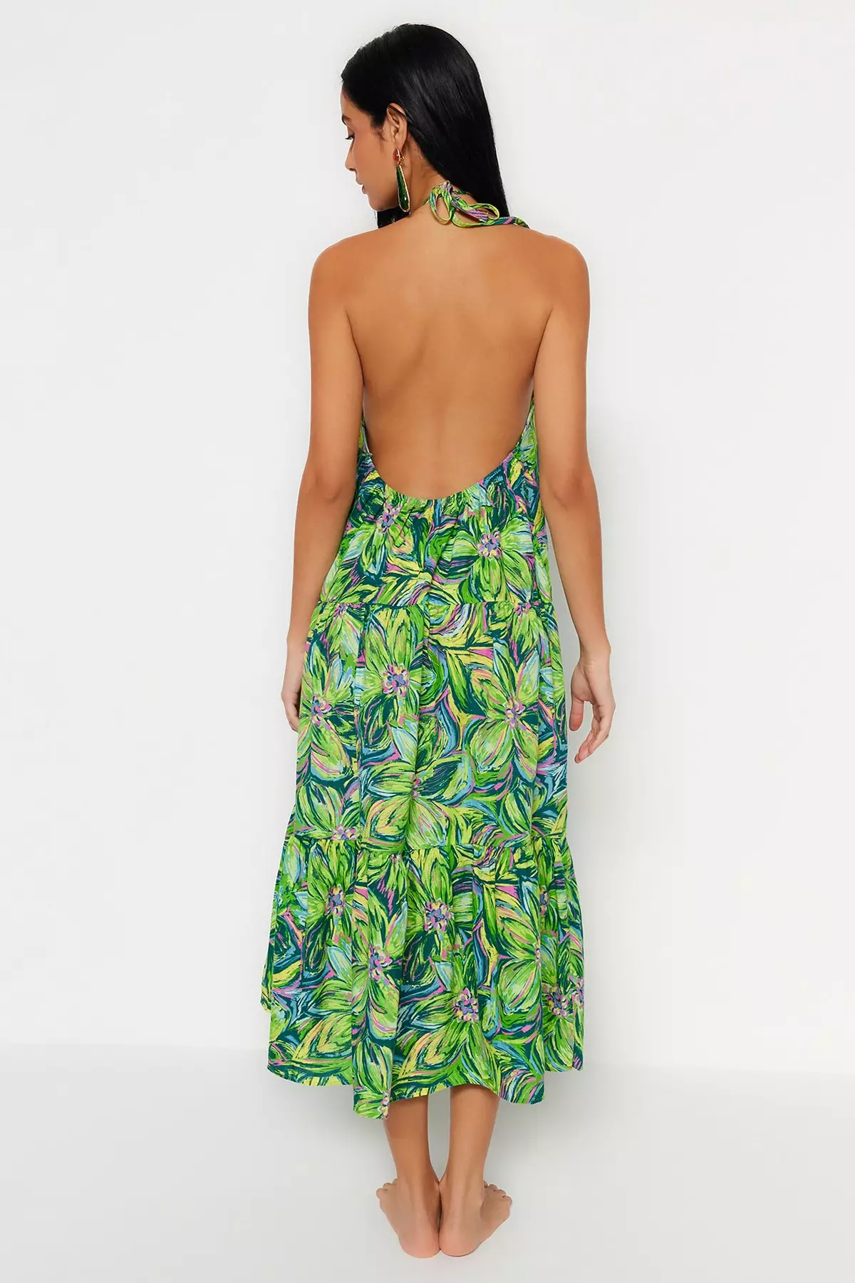 Trendyol Floral Patterned Wide fit Maxi Weave Beach Dress with