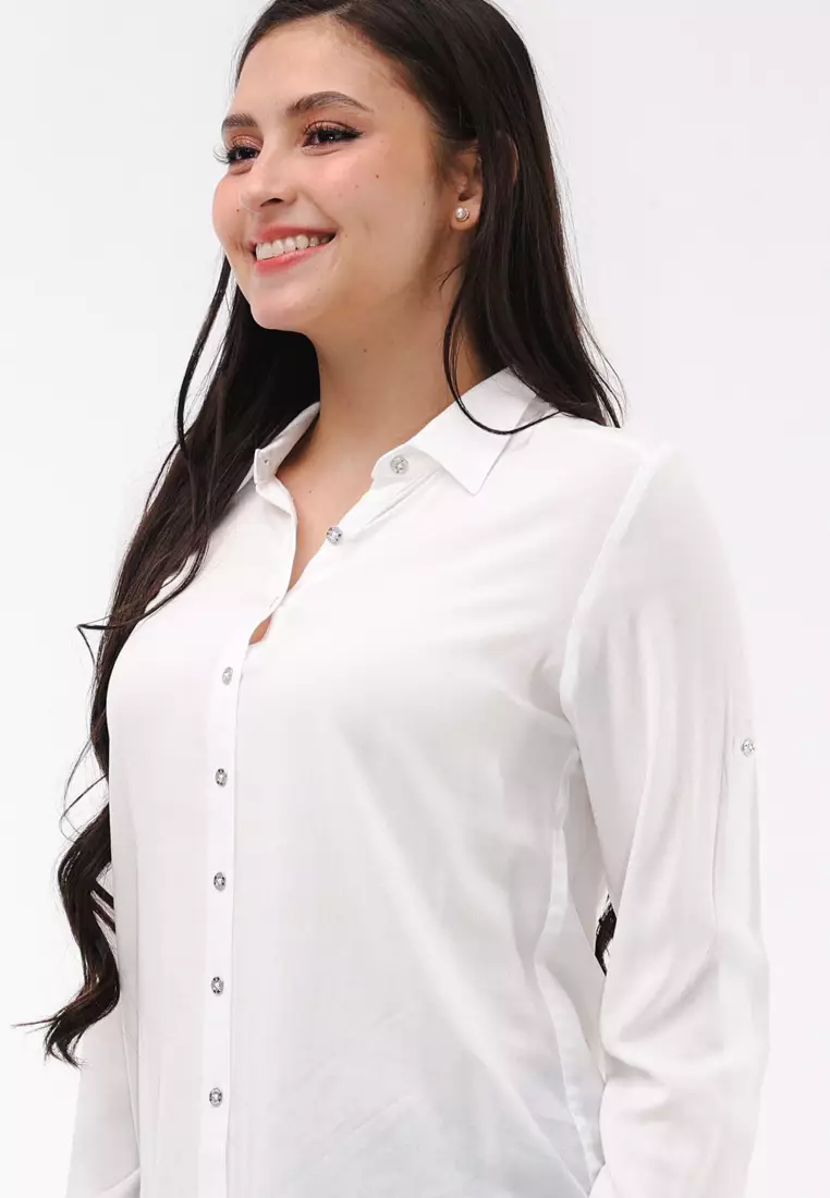 Woven Plain Rayon Long Sleeves Blouse