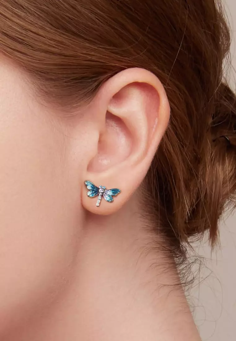 Solid Silver Dragonflies At Disco Earrings