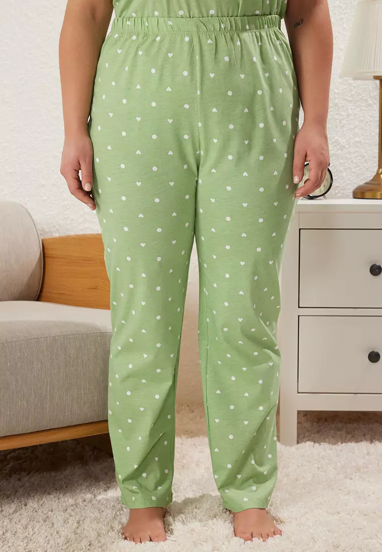 Mint Heart Patterned Knitted Pajama Set TBBSS25AI00023