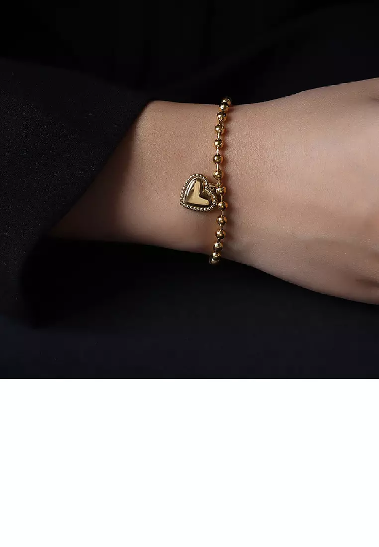 Fashion Simple Plated Gold 316L Stainless Steel Heart Beaded Bracelet