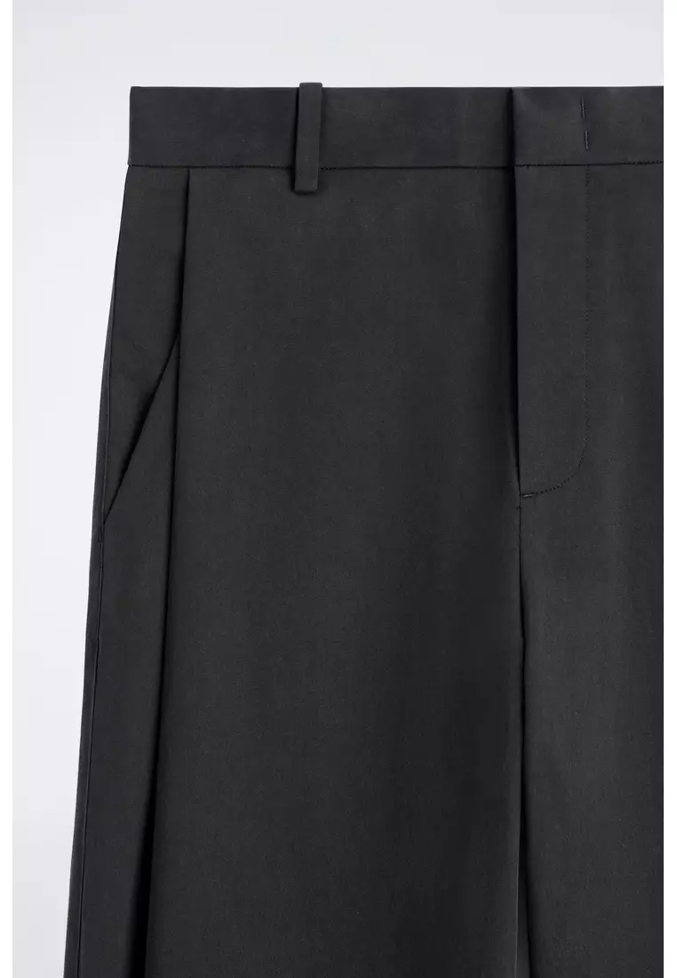PLEATED COTTON RELAXED-FIT WIDE-LEG TROUSERS