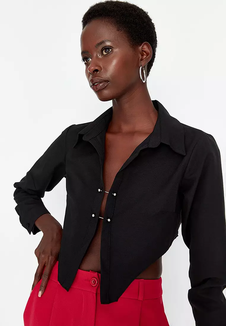 Metal Buttons Cropped Shirt