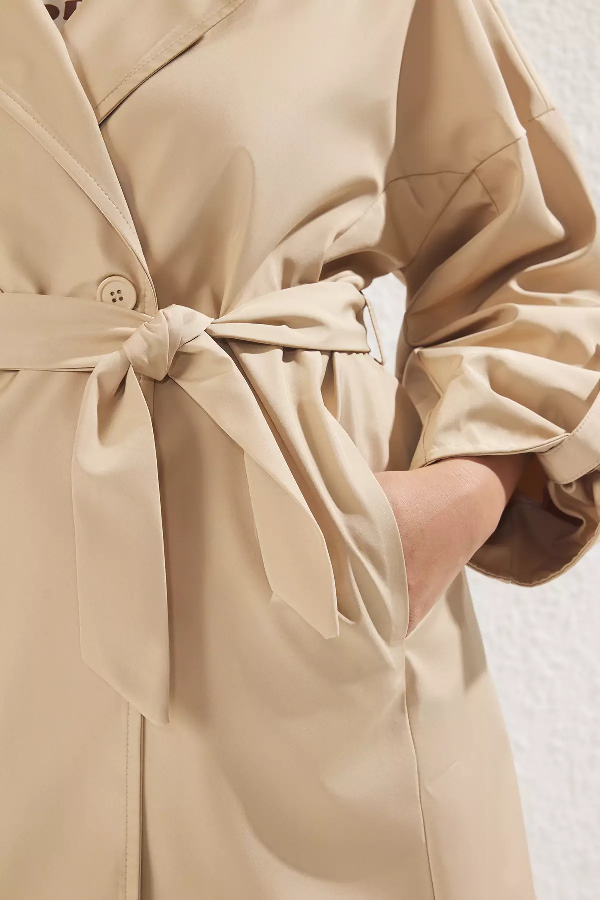 Beige Long Oversize Large Size Trench Coat Tbbss25Bm00001