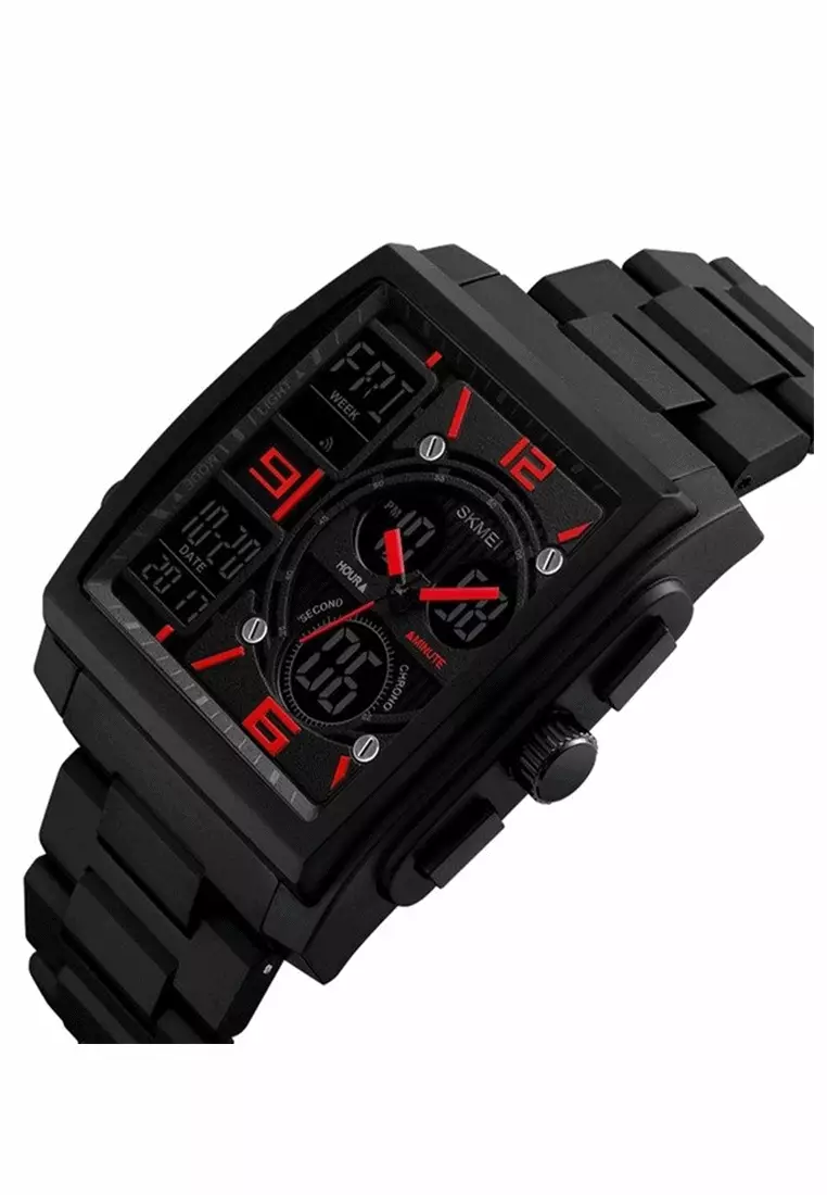 Jam Tangan Casual Analog Digital Sporty Pria Waterproof Strap Tali Material ABS PU JH55 ORIGINAL