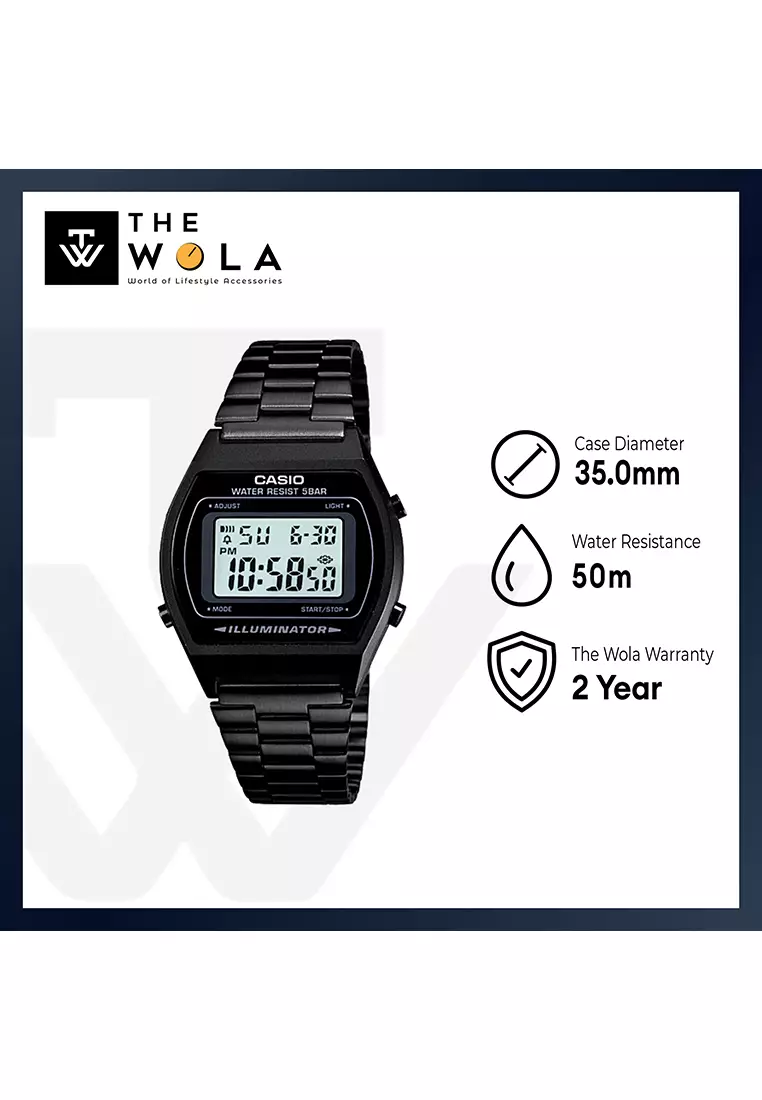 Men's Vintage B640WB-1A Black Stainless Steel Band Digital Watch