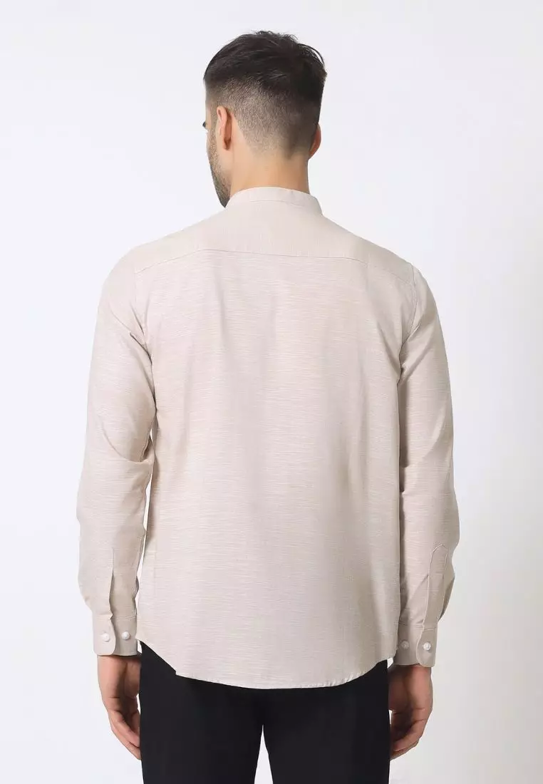 Cotton Well Moeen Shirt Khaki | Kemeja Koko Oxford Slub Lengan Panjang Cream
