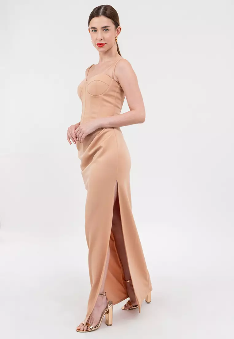 Liora Bustier Draped Maxi Dress