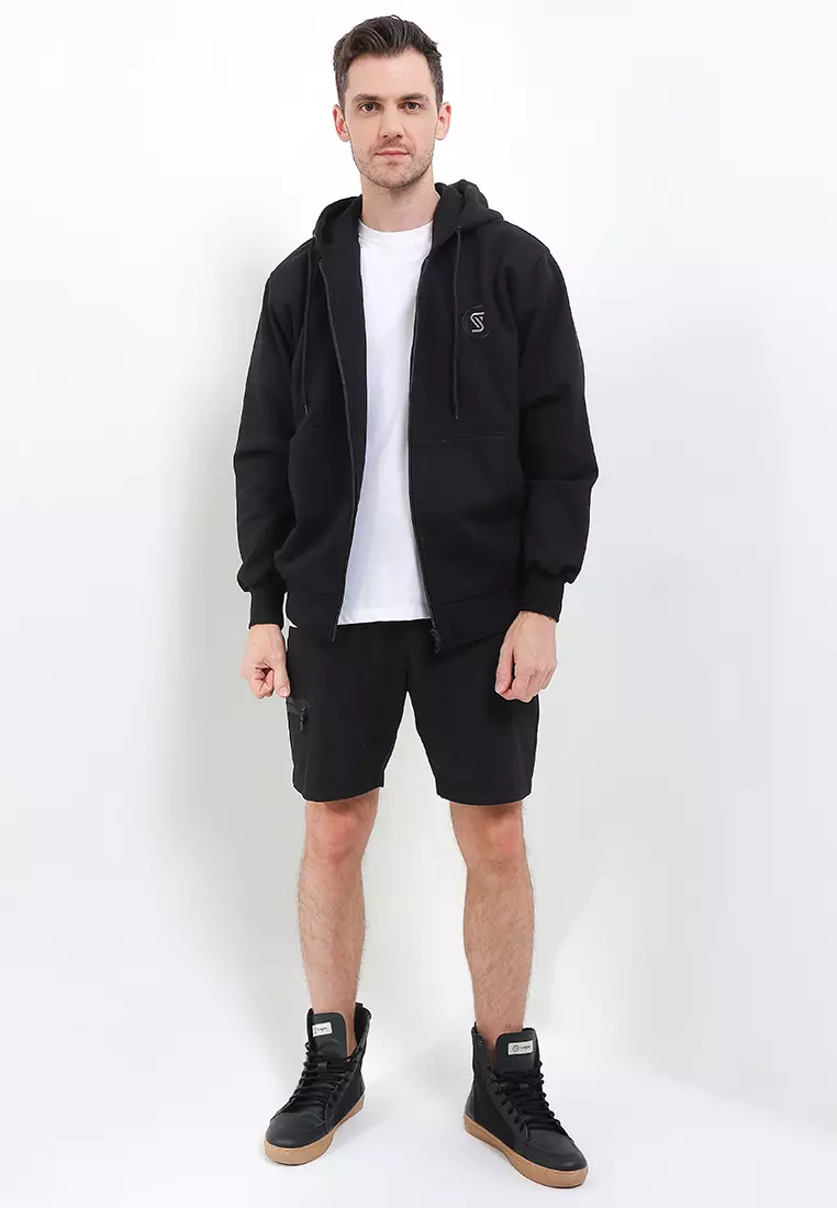 SYZLO Jaket Hoodie Zipper Cryptic Cotton Fleece - Black