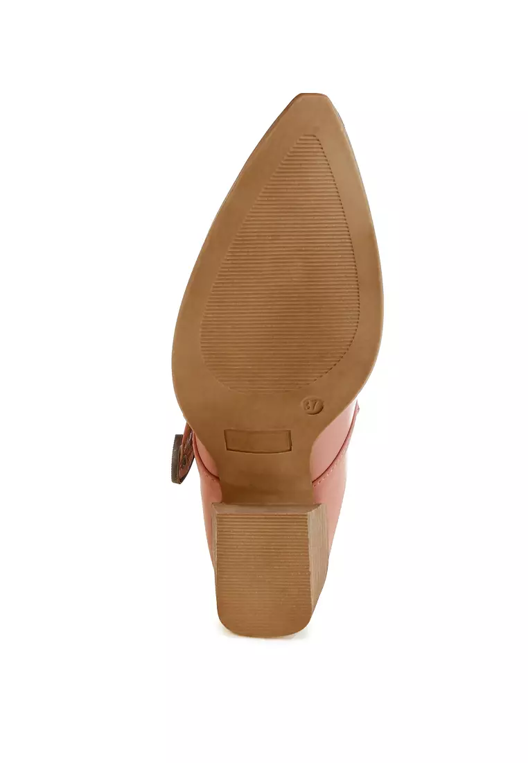 Carved Buckle Statement Mules in Pink