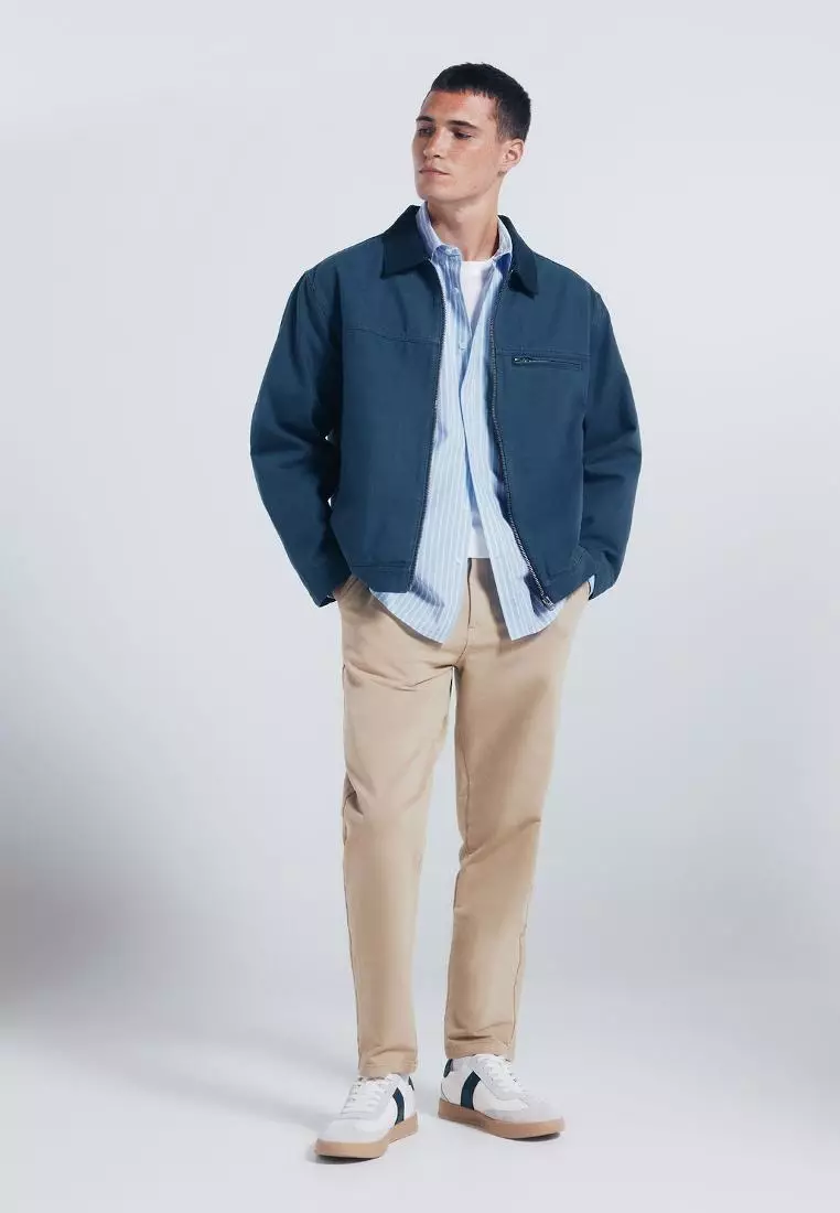 Washed Cotton Jacket with Contrast